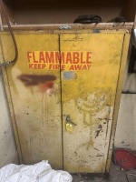 YELLOW METAL FLAMMABLE STORAGE CABINET WITH CONTENTS