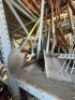 ASSORTED GARDEN TOOLS - SHOVELS, RAKES, HOES, POST HOLE DIGGERS, ETC