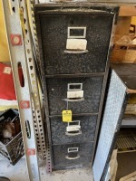 METAL FILE CABINET WITH 4 DRAWERS & CONTENTS (GAME ACCESSORIES, ETC)