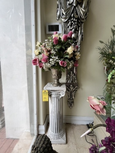 STONE-LIKE PEDESTAL WITH ARTIFICIAL FLOWERS