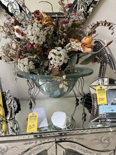 METAL STAND WITH GLASS BOWL WITH ARTIFICIAL FLOWERS