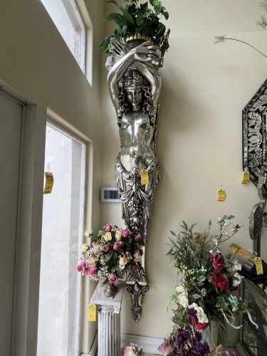 SILVER LEAF PILASTER LADY SCULPTURE - 8' TALL