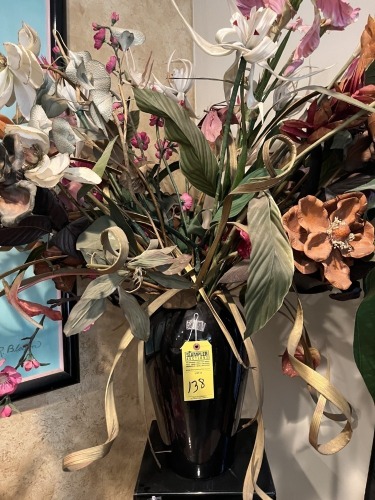 BLACK VASE WITH ARTIFICIAL FLOWERS