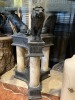 ROUND 3-COLUMN END TABLE WITH LIONS & BEVELED GLASS TOP - 25'' DIAMETER - 2