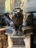 ROUND 3-COLUMN END TABLE WITH LIONS & BEVELED GLASS TOP - 25'' DIAMETER - 3
