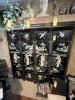 ORIENTAL LACQUER SCREEN WITH RAISED DESIGNS - WOMEN, PAGODA, ETC