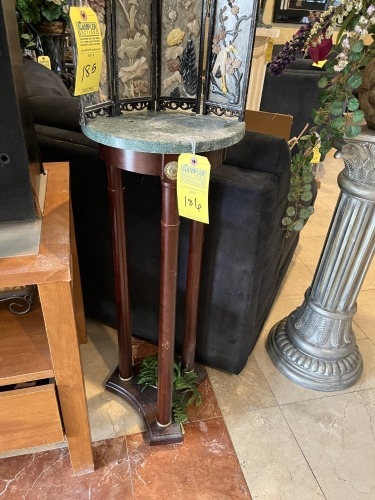 WOOD PEDESTAL WITH STONE TOP