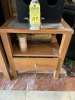 PIECES FURNITURE - 2- END TABLES / 2- SHELVING UNITS / 1- CONSOLE (SOME DAMAGE) - 2