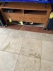 PIECES FURNITURE - 2- END TABLES / 2- SHELVING UNITS / 1- CONSOLE (SOME DAMAGE) - 3