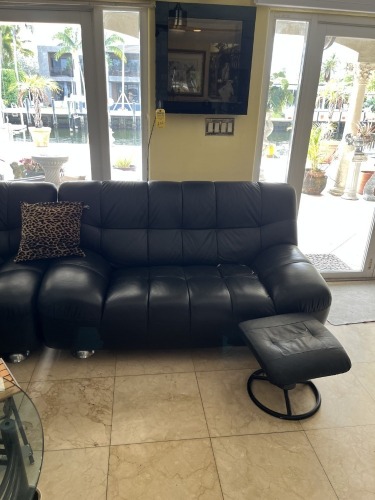 BLACK L-SHAPED 3-PIECE LEATHER SOFA
