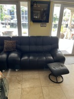 BLACK L-SHAPED 3-PIECE LEATHER SOFA