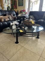 BLACK METAL COFFEE TABLE WITH KIDNEY SHAPE GLASS TOP