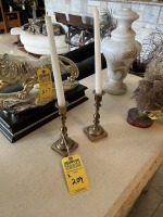 BRASS CANDLESTICK HOLDERS WITH CANDLES