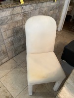STONE-LOOK DINING TABLE WITH 6 WHITE CLOTH CHAIRS - 40''x80''