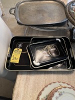 ASSORTED SIZE TRAYS - BLACK WITH FLORAL PATTERN