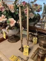 BRASS CANDLESTICK HOLDERS WITH CANDLES