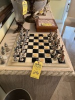 NIGRI CHESS / CHECKER BOARD - STONE BOARD WITH MINERAL FIGURES (SOME DAMAGED)