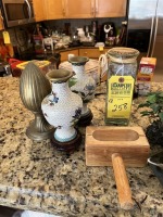 ASSORTED DECOR - COW, BONSAI TREES, VASES, CANDLESTICKS, ETC
