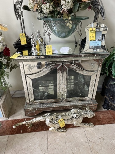 VENETIAN GLASS MIRRORED CABINET - 40''W x 18''D x 35''H