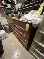 WOOD & GLASS DRESSERS WITH 5 DRAWERS ON WHEELS WITH CONTENTS