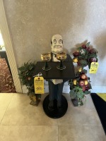 BUTLER WITH TRAY STATUE WITH 2 GOLD & GREEN GLASSES - 33''H