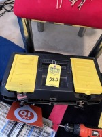 LOT TOOL BOX WITH CONTENTS - PLIERS, HAMMER, SCREWDRIVERS, WIRE CUTTERS, WRENCHES, ETC
