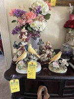 ASSORTED PORCELAIN DECOR - 2- ANDREA CANARIES / 1- LADY WITH PEACOCK / 1- LADY WITH JESUS