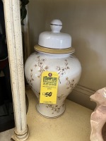 CREAM COLORED FLORAL GINGER JAR - 17''
