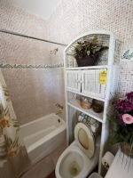 ASSORTED - ARTIFICIAL FLOWERS, BATHROOM ACCESSORIES, ETC (CONTENTS OF STORAGE OVER TOILET)