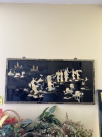 PICTURE - ORIENTAL LACQUER & RAISED FIGURE - 24''x47''