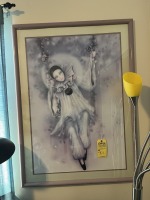 ASSORTED FRAMED PICTURES - 1- FLOWERS / 1- CLOWN BALLERINA / 1- LARGE ABSTRACT