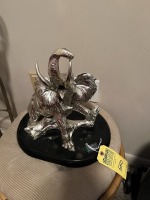 SILVER TONE ELEPHANT STATUE ON BLACK BASE