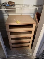 WOOD & GLASS CABINET WITH 5 DRAWERS