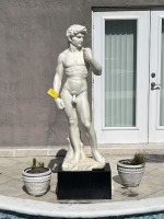 WHITE MARBLE STATUE ON BLACK BASE - DAVID