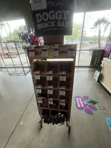 WOOD DISPLAY STAND WITH CONTENTS - DOG BONES
