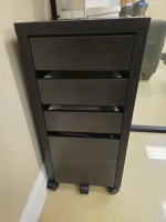 BLACK ROLLING FILE CABINETS - 1- WITH 4 DRAWERS / 1- WITH 3 DRAWERS