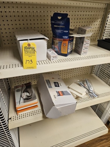 LOT ASSORTED OFFICE SUPPLIES - CLIP BOARDS, NUMBER STICKERS, NAME BADGE LABELS, ETC