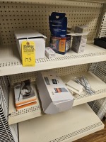 LOT ASSORTED OFFICE SUPPLIES - CLIP BOARDS, NUMBER STICKERS, NAME BADGE LABELS, ETC