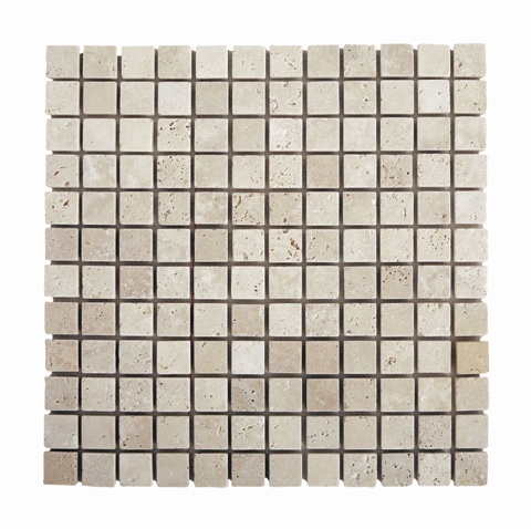 SQ. FT. - 1 x 1 Light (1 x 1 Ivory Travertine on mesh_ Tumbled UK-L111)