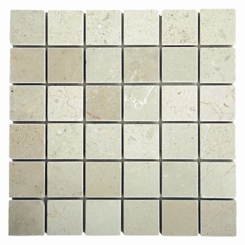 SQ. FT. - 2 x 2 Crema Mosaics (2 x 2 x 3/8 Crema Marfil Mosaics on mesh_ Tumbled UK-C122)