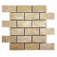 SQ. FT. - 2 x 4 Brick Light Travertine Mosaics (2 x 4 x 3/8 Ivory Travertine on mesh_ Tumbled UK-L124