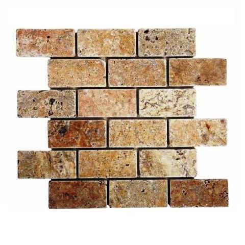 SQ. FT. - 2 x 4 Brick Scabos Mosaics (2 x 4 x 3/8 Scabas Travertine Brick Mosaic on mesh UK-S124