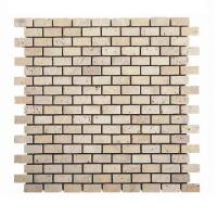 SQ. FT. - Mini Brick Light Mosaics (Mini Brick 5/8x1-1/4 Ivory Travertine on mesh_ Tumbled UK-L101)
