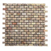 SQ. FT. - Mini Brick Scabos Mosaics (Mini Brick 5/8x1-1/4 Scabos Travertine on mesh_ Tumble UK-S101)