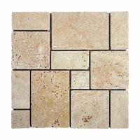 SQ. FT. - Mini French Light Mosaics (Mini French Pattern_ Ivory Travertine on mesh_ Tumbled UK-L201 - 12''x12'' mesh)