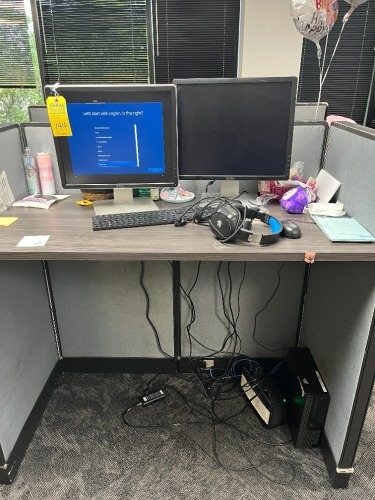 LOT - 2- DELL 20'' MONITORS / APC BATTERY BACKUP / KEYBOARD / MOUSE / HEADPHONES