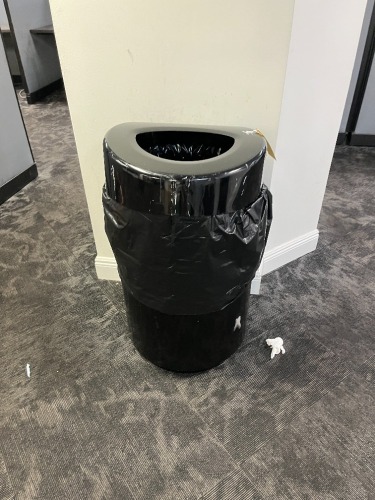 BLACK TRASH RECEPTACLE