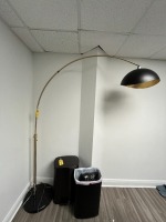LARGE GOLD TONE ARCHING FLOOR LAMP WITH MARBLE BASE