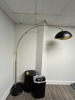 LARGE GOLD TONE ARCHING FLOOR LAMP WITH MARBLE BASE