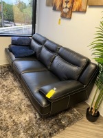 BLACK LEATHER 3-PIECE SOFA - 90''x38''